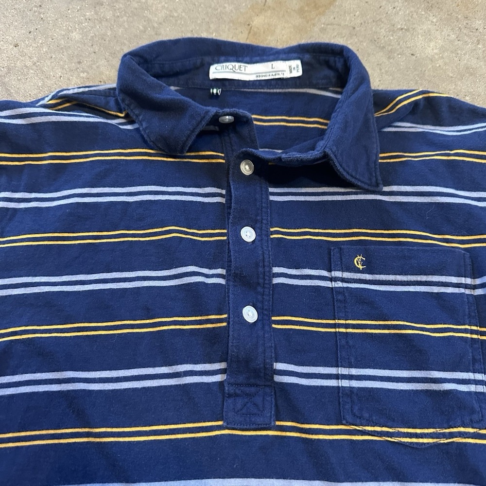 Criquet Men's Top Shelf‎ Organic Cotton Striped Golf Polo Shirt Blue/Yellow Sz L - Picture 2 of 7